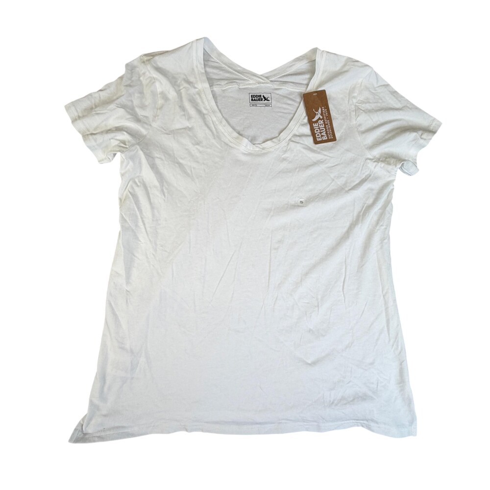 Eddie Bauer Shirt Womens L Tall White Tempo LT Tee Scoop Neck Short Sleeve